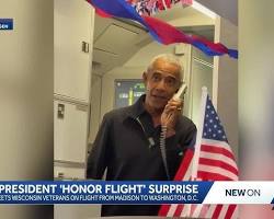 Former President Obama surprises Veterans and their families on a flight arriving in DC for Veterans Day celebrations.